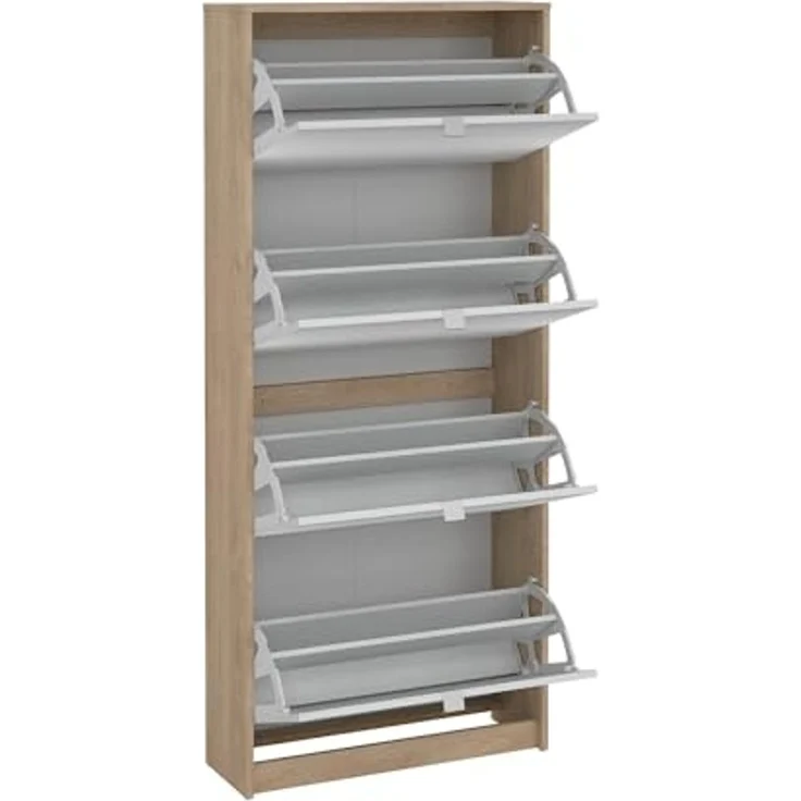 Dmora - Schuhschrank Bliss, Schuhregal, Mehrzweck-Eingangsgarderobe, Möbel für Schuhe, 70x24 h162 cm, Eiche – Bild 6