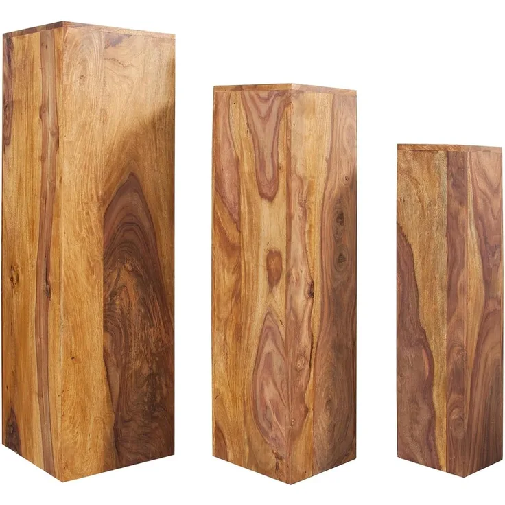Design Beistelltisch Säule MAKASSAR 3er Set 80cm/70cm/60cm hoch Sheesham Stone Finish Beistelltische Tische