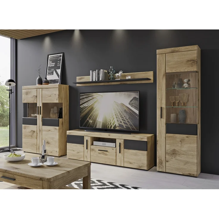 Wohnwand >Grano< (4-teilig) in Viking Eiche Dekor - 317x195x41 (BxHxT) – Bild 1