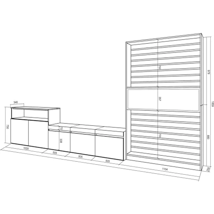 Skraut Home | Wohnwand Wohnzimmer | Wohnzimmermöbel, Möbelset | 360x186x35cm | Für TV-Geräte bis zu 65" | Elektrokamin | Moderner Stil | Zement – Bild 3