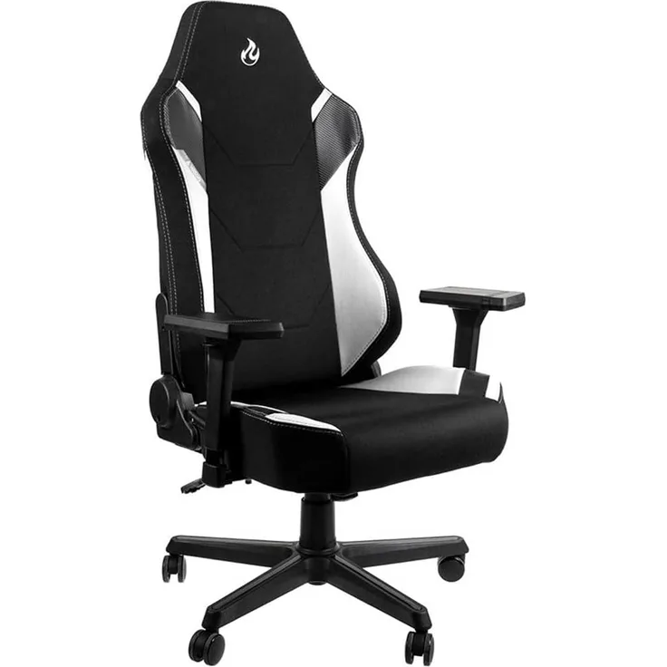 NITRO CONCEPTS X1000 Gaming Stuhl Bürostuhl Ergonomisch Schreibtischstuhl Drehstuhl mit Rollen Gaming Sessel Gaming Chair Pc Stoffbezug Belastbarkeit 135 Kilogramm - Schwarz/Weiß