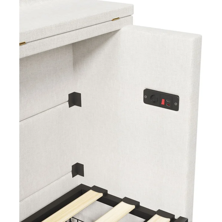 ZUBALIYA Umbaubares Plattformbett / Schrankbett, mit einer Schublade und mobiles Schrankbett mit Ablagefach am Bett, 140 x 200, Leinen, Beige, fürs Schlafzimmer, Samt – Bild 17