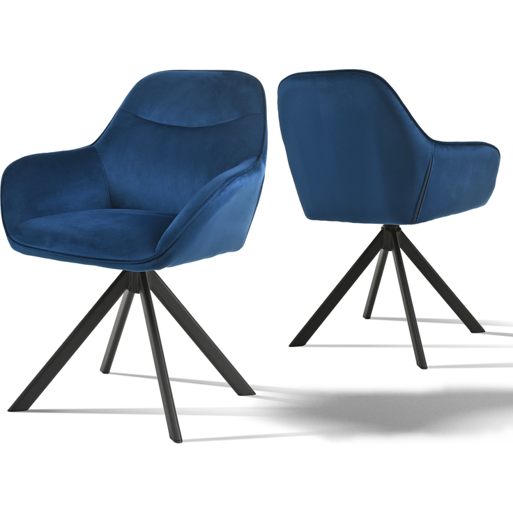 GOEURVANT 1370 Esszimmerstühle 2er-Set mit Armlehnen, 360° Drehbar, Samt - Preußischblau – Bild 2