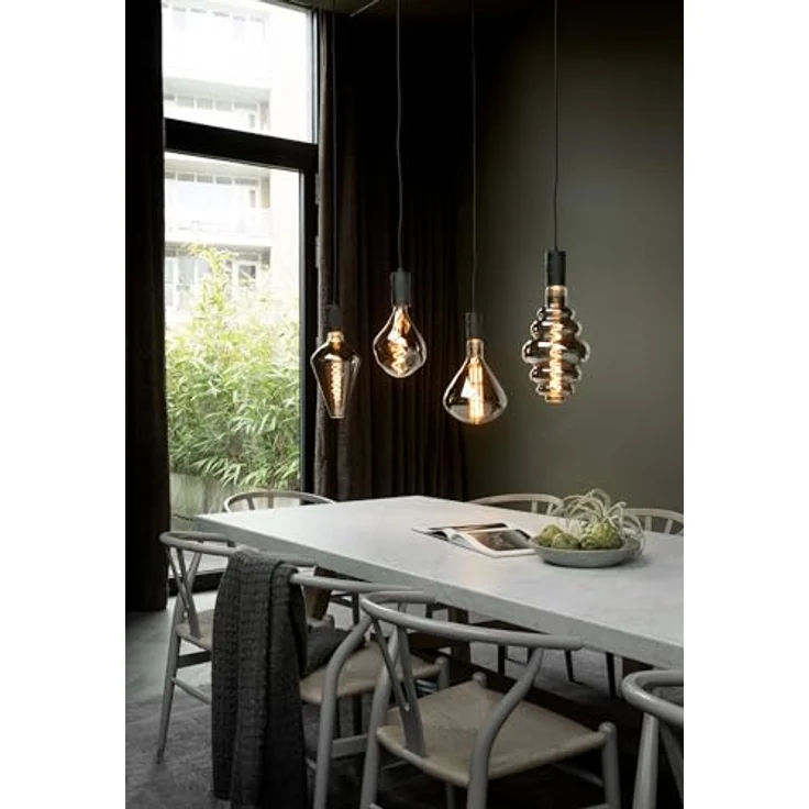 Calex Retro Pendelleuchte, eckig, 5-flg., dimmbar, schwarz – Bild 4