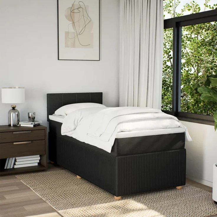 vidaXL Boxspringbett mit Matratze Schwarz 80x200 cm Stoff 3289585 – Bild 4