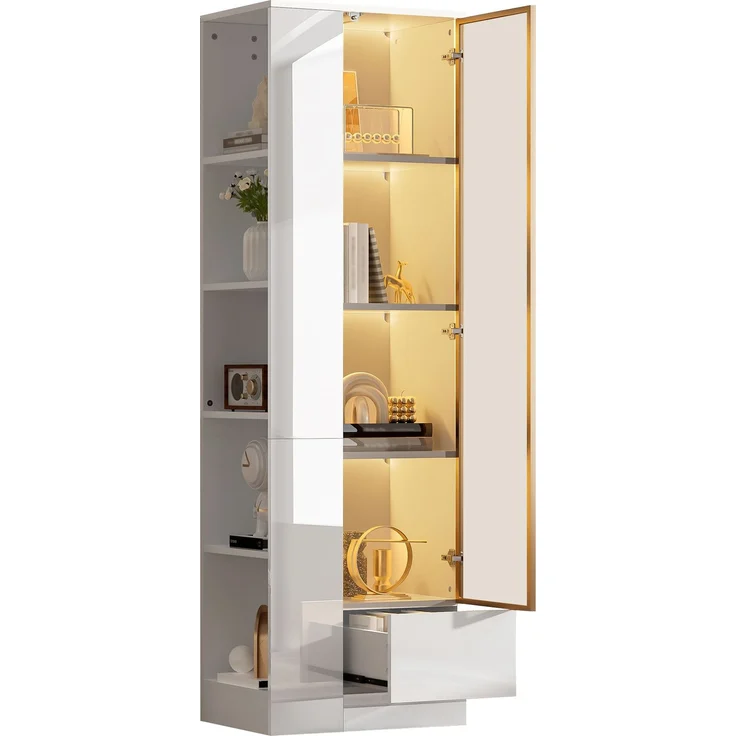 Vitrine 50 x 35 x 160 cm in Weiß mit Glastür und dimmbarer LED-Beleuchtung – Bild 6