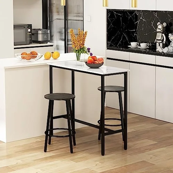 HOMCOM Bargruppe Bartisch mit Barhocker Set, 3-teiliges Bartisch Set für Esszimmer, (3-tlg) – Bild 2