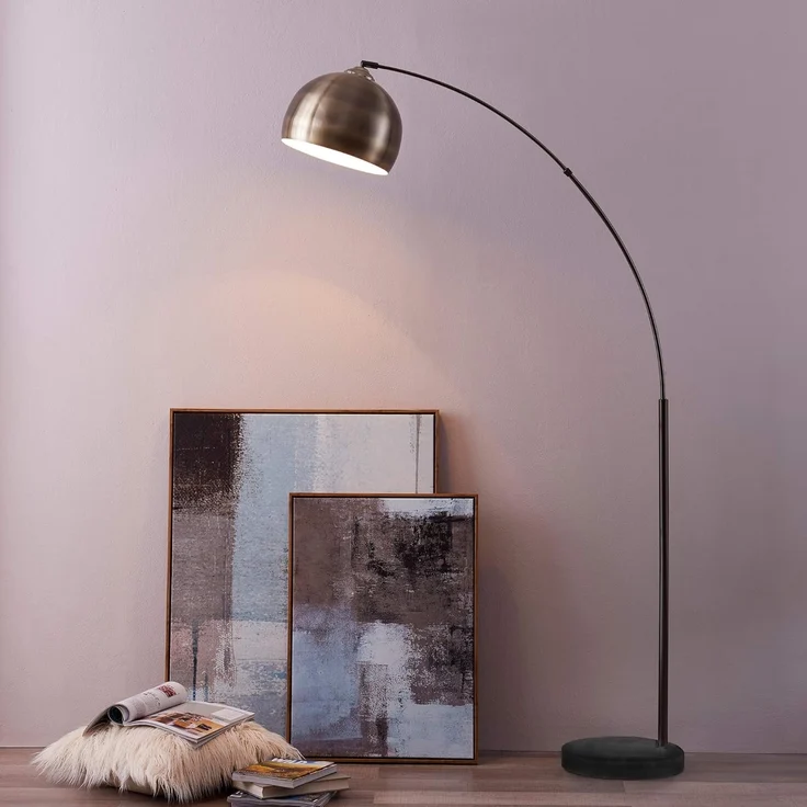 Teamson Home Bogenlampe Stehlampe Bogenleuchte aus Metall gelb 173x11x32 cm – Bild 5