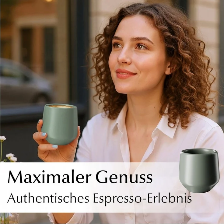 MiaMio Espressotasse Luxe ohne Henkel, 90 ml, Evergreen Grün, 4-tlg, Keramik, Ristretto & Doppio, dickwandig, modern – Bild 4