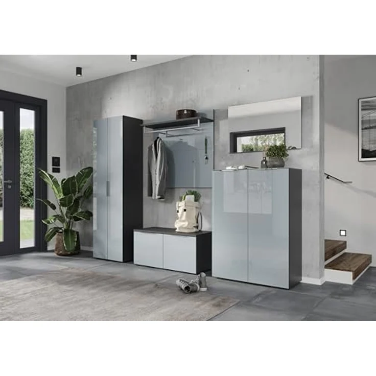 Germania Garderobenpaneel, Graphit-Silber, mit Aufhängemöglichkeit, Hutablage und Kleiderstange, 97x96x30 cm – Bild 4