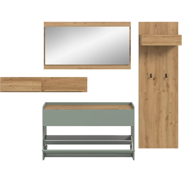 Garderobenkombination B/H/T: 192x205x32 cm in Salbei Nachbildung und Artisan Oak Nachbildung – Bild 3