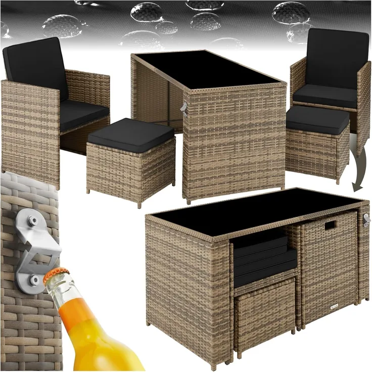 tectake Sitzgruppe Rattan Sitzgruppe, (Set, 5-tlg), für 2 bis 4 Personen