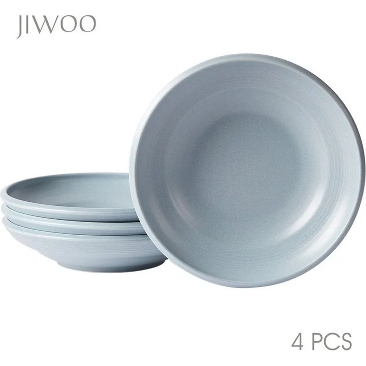 JIWOO Suppenteller 4er Ø22cm, Speiseteller Pastateller Salatteller Dessertteller Plate, (4 St), Keramik Tellerset Weiß mikrowellen- und spülmaschinenfest Ø21,2 cm – Bild 1