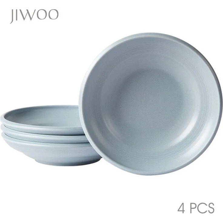 JIWOO Suppenteller 4er Ø22cm, Speiseteller Pastateller Salatteller Dessertteller Plate, (4 St), Keramik Tellerset Weiß mikrowellen- und spülmaschinenfest Ø21,2 cm