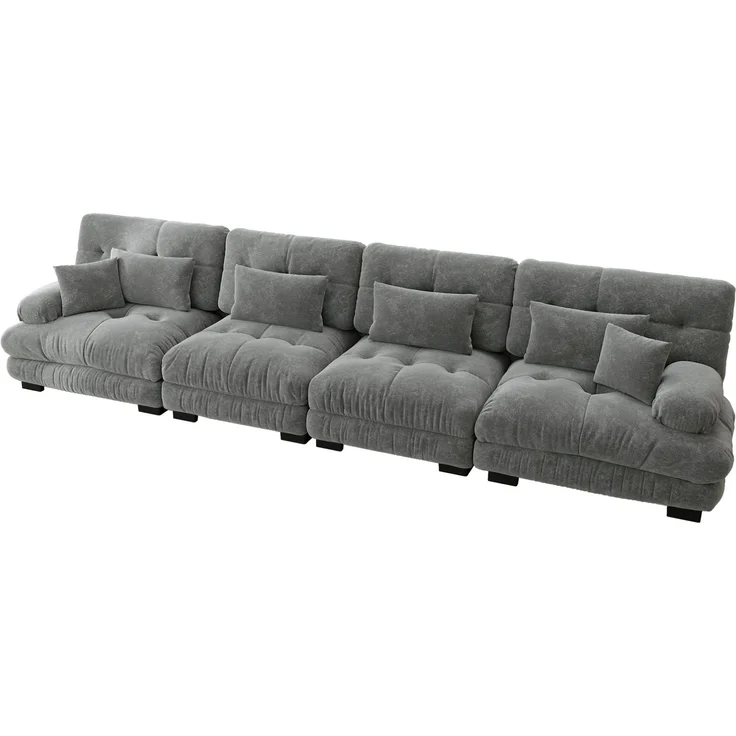 DESVIAE Sofa 4-Sitzer modular mit Tiefsitz aus Chenille Grau, 406 x 77 x 81 cm – Bild 7