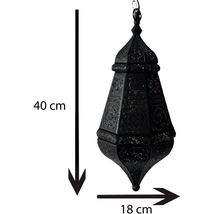 Marrakesch Orient & Mediterran Interior Pendelleuchte Leuchte Salma Schwarz, Orientalische Pendelleuchte aus Metall 40 cm, Handarbeit – Bild 2