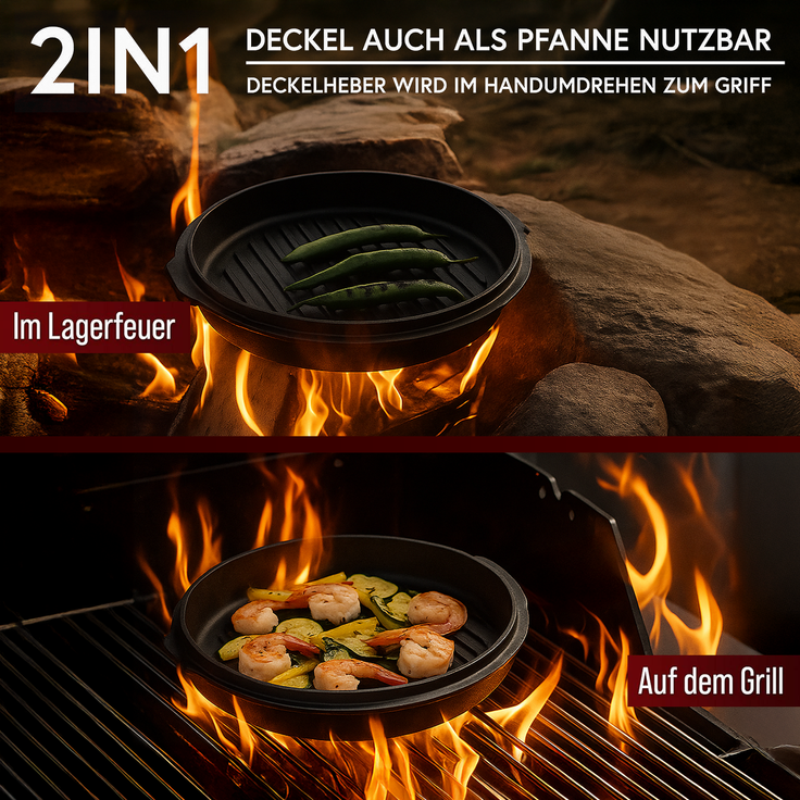 GUSSKÖNIG Dutch Oven Klassisch Topf ohne Füßen 9Liter Set – Bild 6
