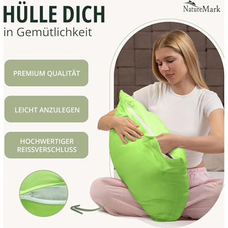 NatureMark 2er Pack Jersey Kissenbezug Kissenhülle Kissenbezüge Seitenschläferkissen Nackenkissen viele Größen und Farben ÖKO-TEX (40x60 cm (Nackenkissen geeignet), Apfel grün) – Bild 6