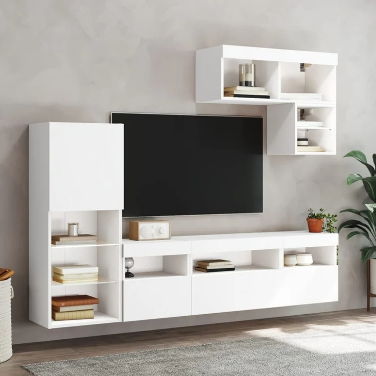 vidaXL 6-tlg. Wohnwand mit LED-Beleuchtung Weiß Holzwerkstoff 3216732 – Bild 8