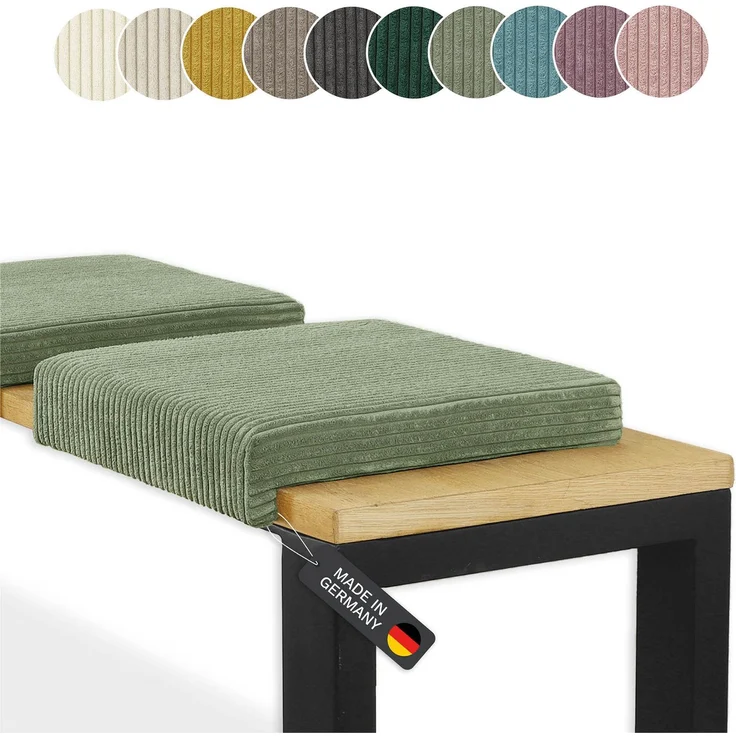 Lycce Bankauflage Klemmkissen mit Leiste - Cord, Polsterung, rutschfest Salbeigrün 8x40x38cm – Bild 10