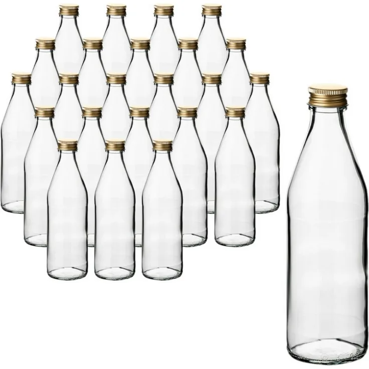 gouveo Trinkflasche Glasflasche Retro 330 ml mit Schraubverschluss zum Befüllen, 24 Stück, goldfarben