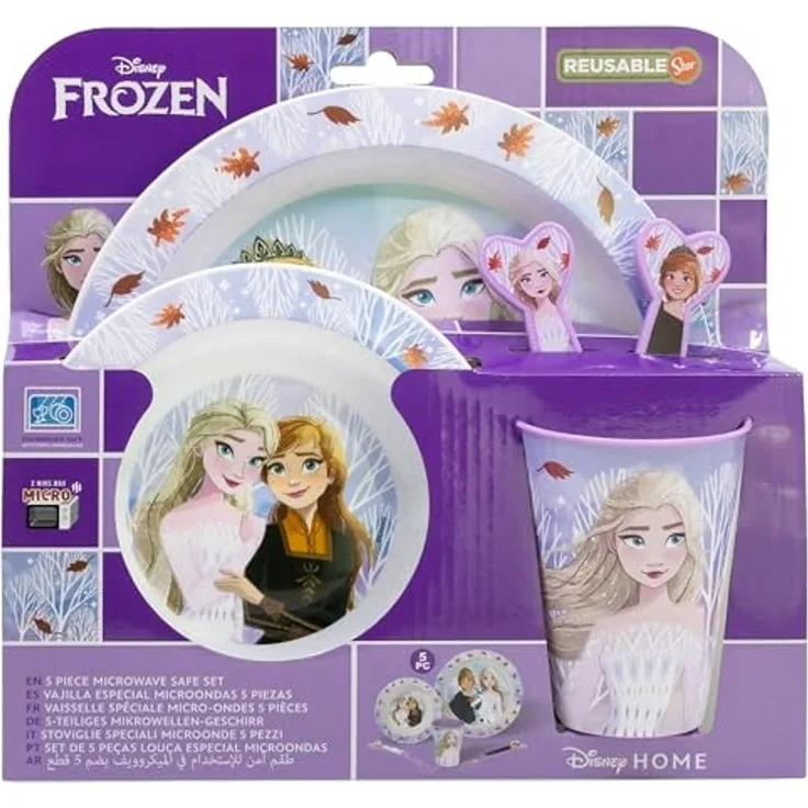 Disney Frozen Teller-Set Mikrowellengeeignet 5-teiliges Kindergeschirr mit rutschfestem Boden