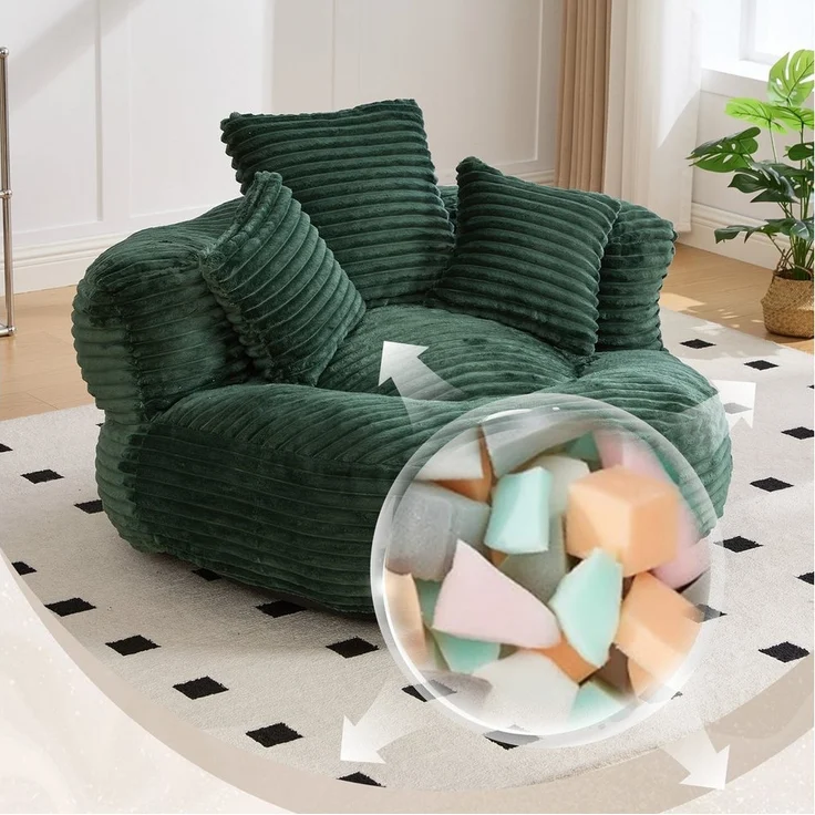 BlingBin Sitzsack Cordstoff-Sofa, Lazy Sofa (Sofa, 1 St, 108 x 108 x 52 cm), Mit drei Kissen, für Erwachsene und Kinder gleichermaßen geeignet – Bild 5