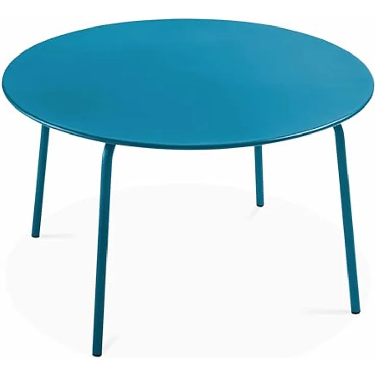 Oviala runder Gartentisch Palavas, Dunkelblau, Metall, 120 cm Durchmesser, witterungsbeständig, für 4-6 Personen