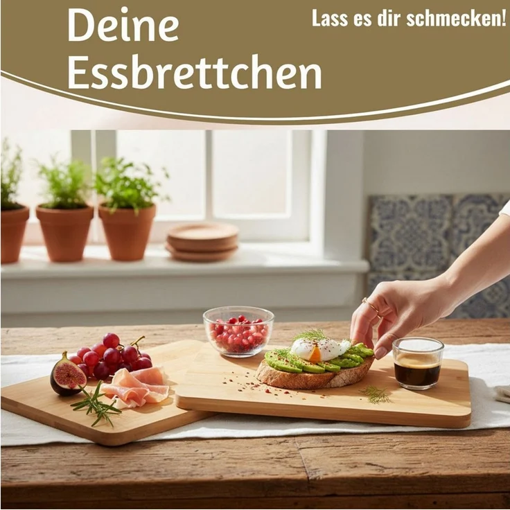LS-LebenStil Frühstücksbrett 3x Holz Essbrettchen 22x14cm 3 ´er Set Bambus Küchenbrett Holzbrett, Holz, (nachhaltige Frühstücksbrettchen - Eßbrett Wurstbrett Käsebrett Stullenbrett, 3-St, Vesperbrett Brettchen Brotzeitbrett Schneidebrett Brot Obst Steak) – Bild 4
