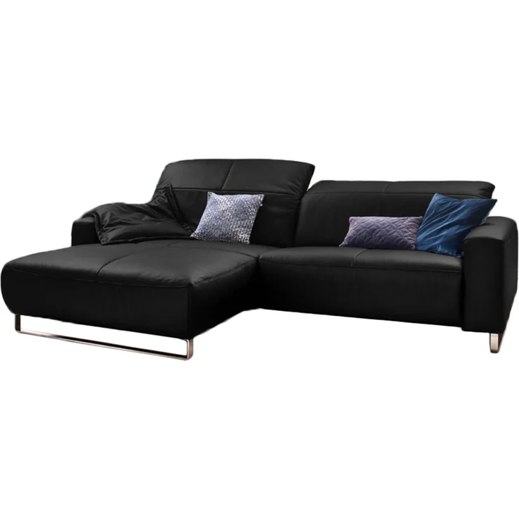 KAWOLA Sofa YORK Leder Life-line schwarz Rec links Fuß Metall Chrom matt 85 x 111 x 284 cm – Bild 2