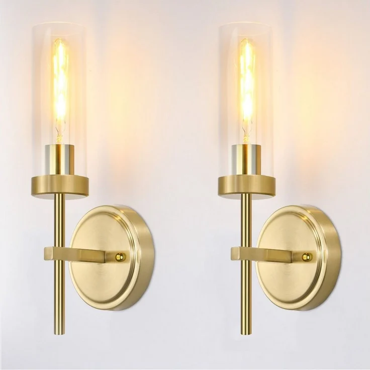 POPOLIC Wandleuchte Badezimmer-Wandleuchten-Set (2 Stück), modernes Wandleuchten-Set, fest verdrahtet, Badezimmer-Waschtischleuchte, klares Glas, geeignet für Wohnzimmer, Flur, Spiegel, Schlafzimmer, Treppen – Bild 1