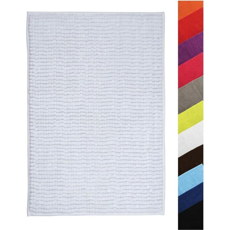 MSV Badteppich Badvorleger Duschvorleger Chenille Hochflor Badematte 60x90 cm – Weiß