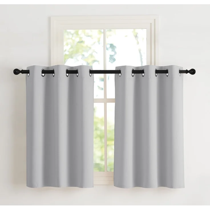 NICETOWN Blickdichte Küchengardinen mit Ösen 2er Set H90 x B107 cm Hellgrau, Scheibengardinen Kurz Fenster Vorhänge Verdunklungsvorhänge Kurzgardine Modern Thermal Curtains