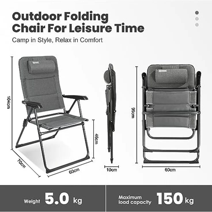 HOMECALL Campingstuhl Gartenstuhl Anglerstuhl Faltsessel Klappstuhl für Wohnwagen Outdoors (UV++ Olefin-Stoff), 5 fach Verstellbarer Rückenlehne, Hochlehner, Gepolsterter, bis 150kg – Bild 2