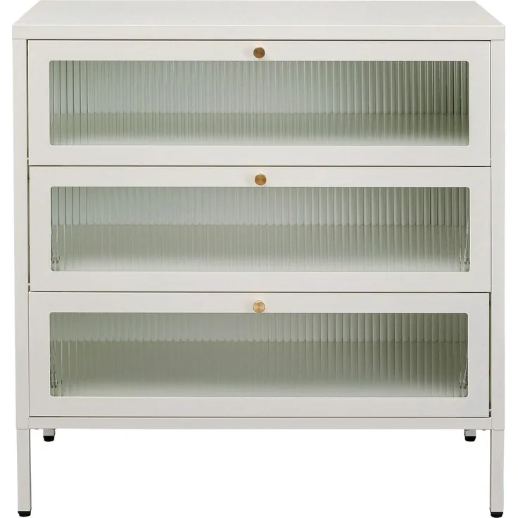 Kare Design Kommode Naxos, Weiß, Kommodenschrank, Aufbewahrung, Stahlgestell, mit 3 Ablagen, Schlafzimmer, Flur, 85 x 80 x 35 cm (H/B/T)