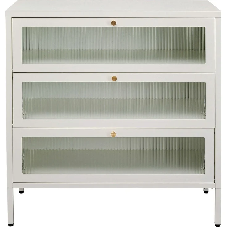 Kare Design Kommode Naxos, Weiß, Kommodenschrank, Aufbewahrung, Stahlgestell, mit 3 Ablagen, Schlafzimmer, Flur, 85 x 80 x 35 cm (H/B/T)