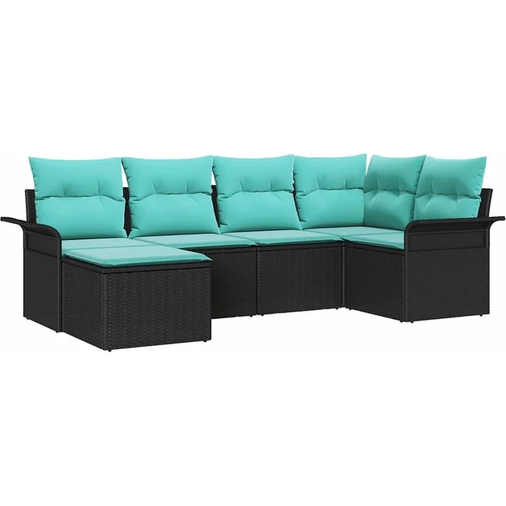 vidaXL Gartensofa-set mit Kissen 6 pcs Schwarz Poly-Rattan 3345436 – Bild 2