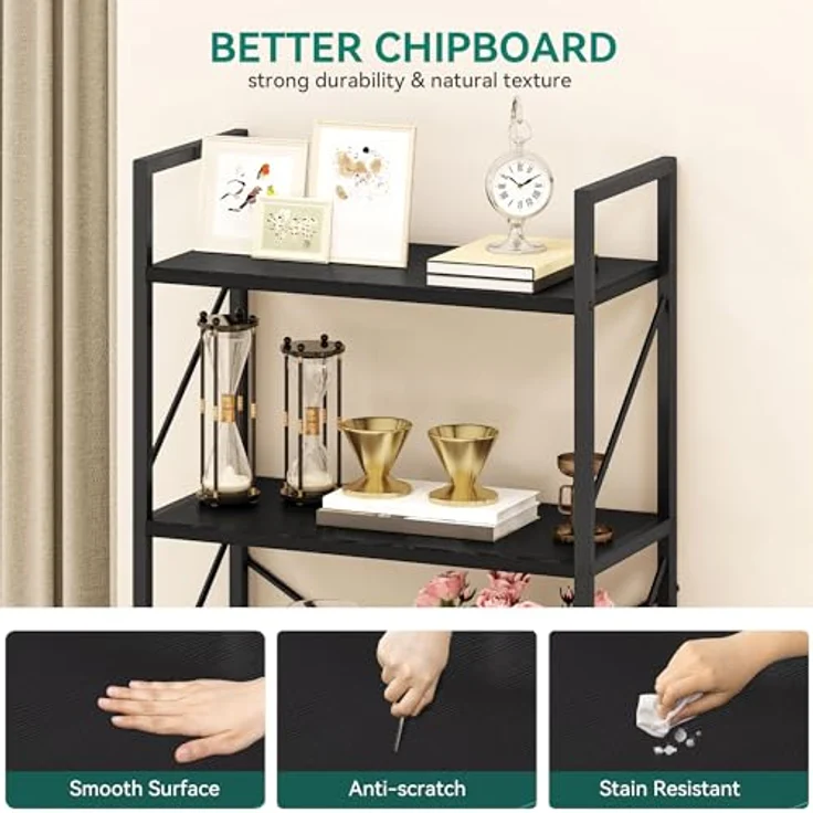 YITAHOME Bücherregal, Standregal mit 5 Ebenen, Hohes Lagerregal mit Metallrahmen, Industrielles Ausstellungsregal, Regaleinheiten, für Wohnzimmer, Schlafzimmer, Homeoffice, Küche, Schwarz Regal – Bild 4