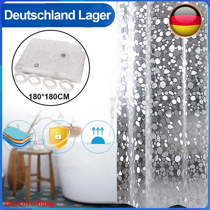 NEU 3D 180 x 180 cm Duschvorhang Wasserdicht Anti Schimmel Antibakteriell+ 12 Ringe DE--Uraltes Weiß--1x23x28cm--YOUDENOVA – Bild 1