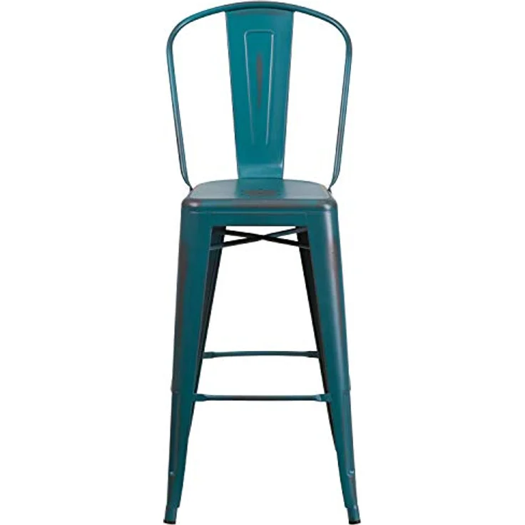 Flash Furniture Blake Barhocker mit Rückenlehne, kommerzielle Qualität, 76,2 cm hoch, Used-Look, Blaugrün, Metall, für drinnen und draußen, 4 Stück – Bild 6