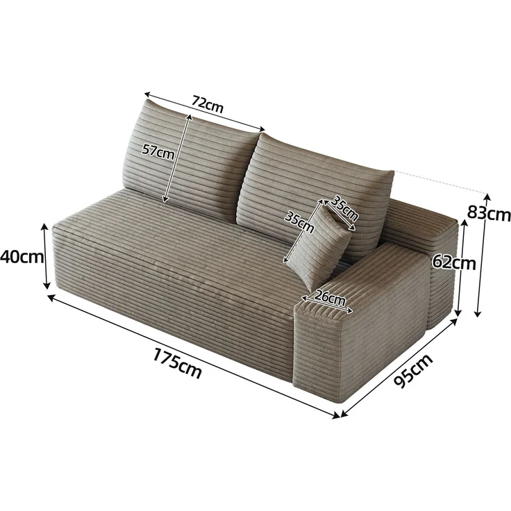 ZUBALIYA SchlafSofa mit Cordbezug, modular aufgebaut, ohne aufwendige Montage, für Wohnzimmer und Apartments – Bild 4