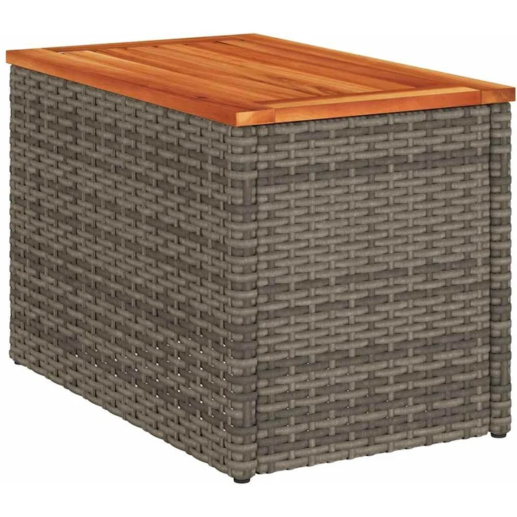2 pcs Gartentische, Beistelltische Grau 55x34x37cm Poly Rattan Holz – Bild 5