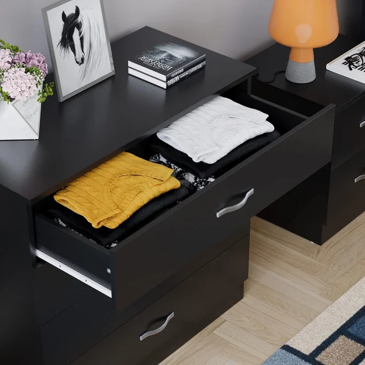 Vida Designs Kommode, schwarz, 4 Schubladen mit Metallgriffen und -schienen, einzigartige Schubladenunterstützung gegen Verbiegen, Schlafzimmer-Möbel Riano, 72 x 75 x 36 cm – Bild 6