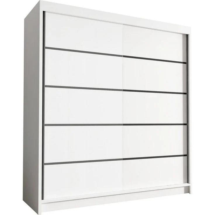 Kleiderschrank Harry IV 180 cm - Groß Schwebetürenschrank, Schiebetürenschrank mit Kleiderstange und Einlegeboden, Schlafzimmerschrank, Schiebetüren - 180x215x58 cm (Weiß) – Bild 1