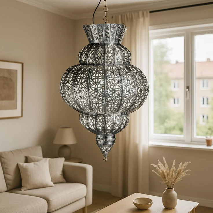 Marrakesch Orient & Mediterran Interior Pendelleuchte Orientalische Pendelleuchte Harem Silber 45cm, Lampe für Wohnzimmer, Handarbeit – Bild 3