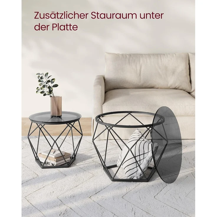Vasagle Couchtisch rund, 2er Set, Wohnzimmertisch, Beistelltisch, modern, abnehmbare Tischplatte, für Wohnzimmer, schiefergrau-tintenschwarz – Bild 6