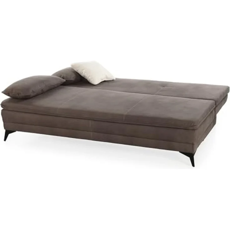 Dauer-Schlafsofa 202 cm Couch mit Topper Bettkasten Wellenunterfederung in Braun – Bild 7