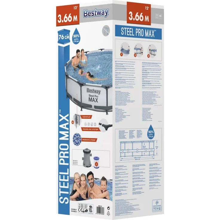 Bestway Steel Pro MAX Frame Pool-Set mit Filterpumpe Ø 366 x 76 cm, lichtgrau, rund – Bild 5
