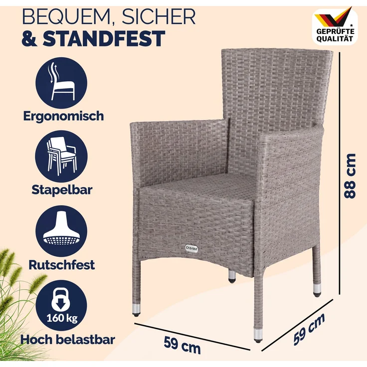 CASARIA® Gartenstühle Polyrattan 3er Set Creme – Bild 2