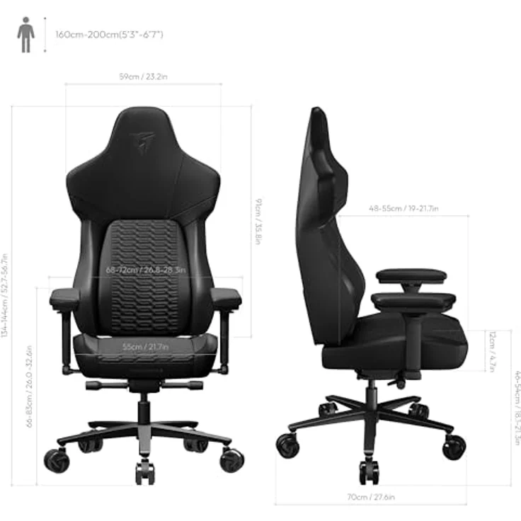 Thunder X3 CORE Racer Black - CORE. RDY 360 Gaming Stuhl - Schwarz - PU-Leder - Bis zu 150 kg – Bild 4